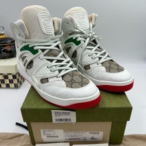 Women’s Gucci, GG supreme basket canvas/leather sneakers size 41.5 made in Italy